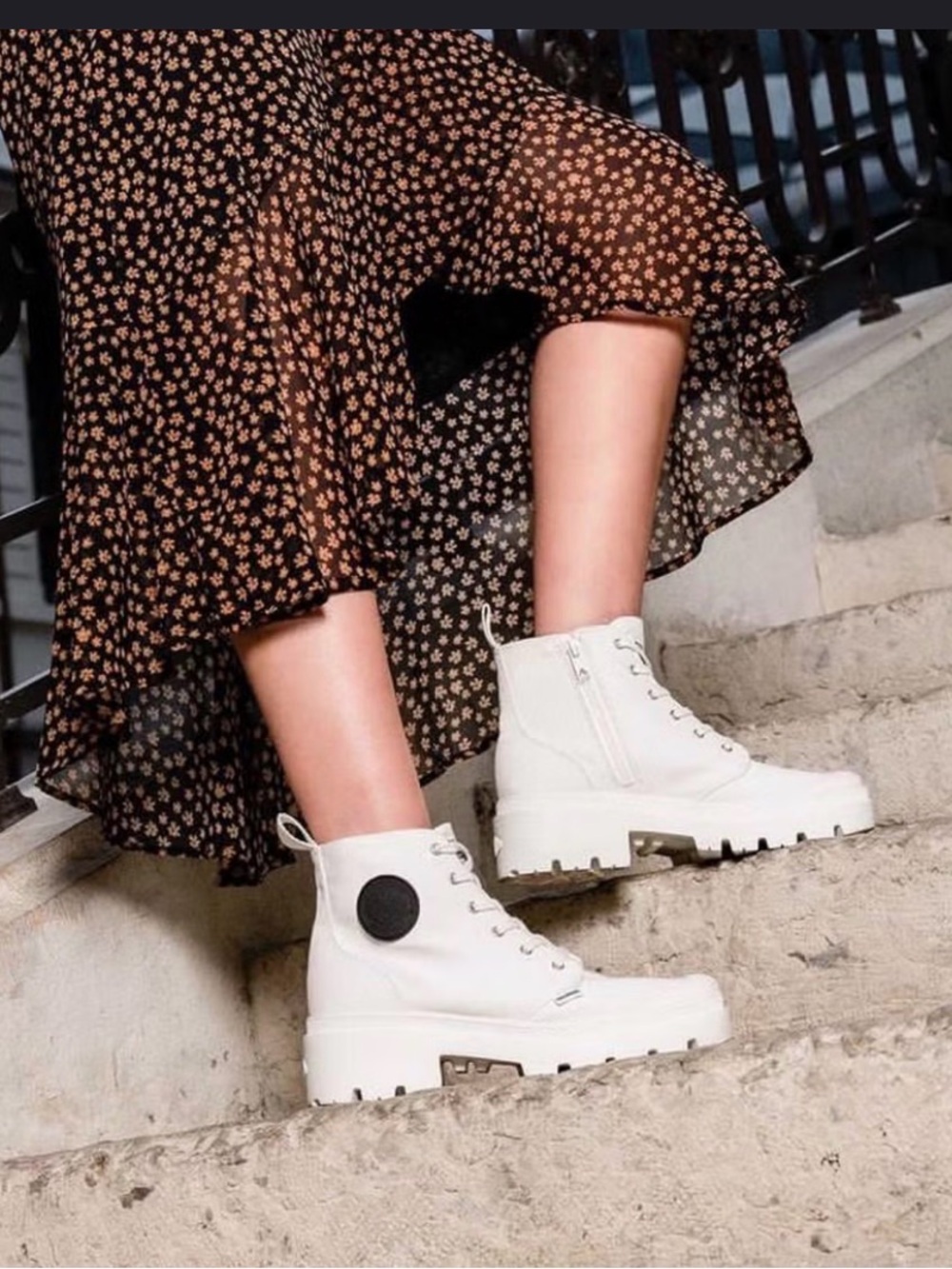 Palladium Off-White Canvas Boots with Black Logo Patch